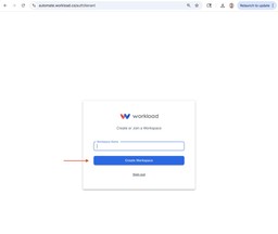 Workload setup screen prompting user to create or join a workspace.