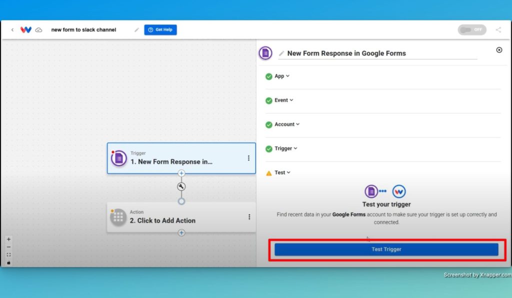 Test your New Form Response trigger to automate Google Forms and Slack with AI by Workload.