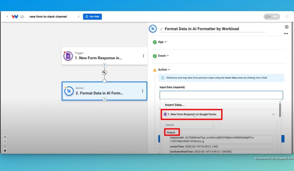 Select the Input Data to format with the AI Formatter by Workload.