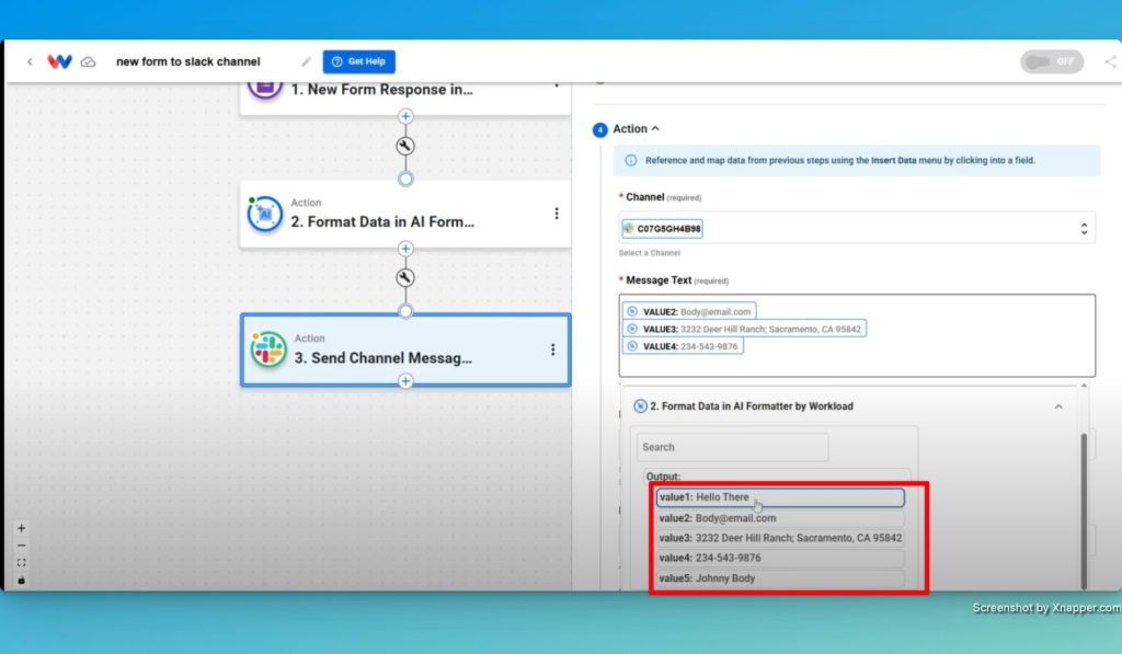 Create your message text to automate Google Forms and Slack with AI by Workload.