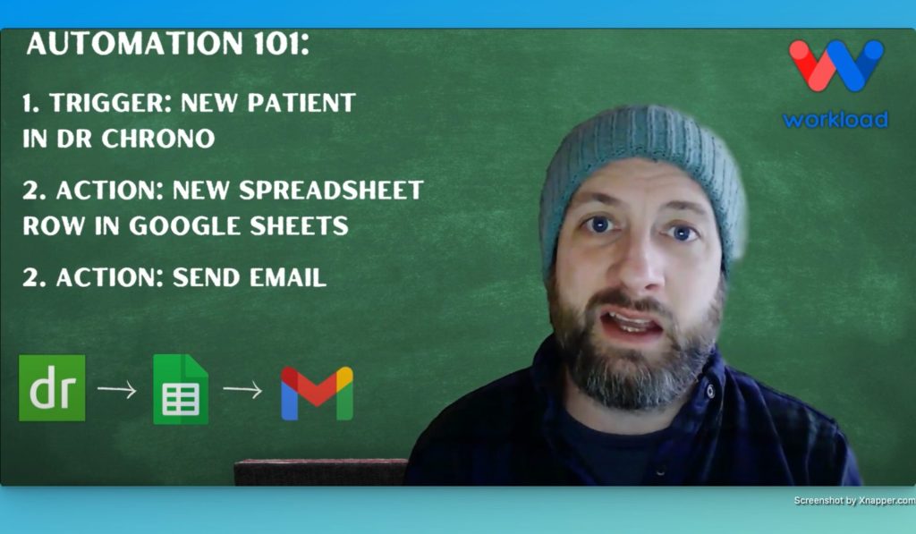 Overview of "Automate Patient Data with DrChrono, Google Sheets, and Gmail" workflow.