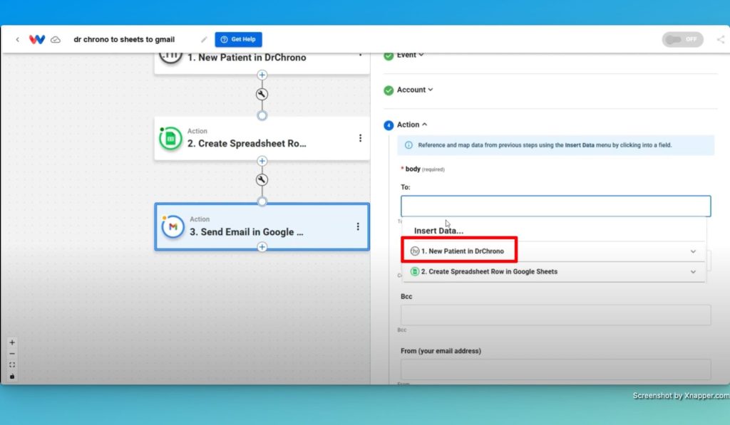 Map the data to create your email to the new patient.