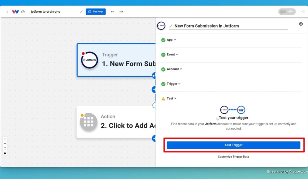 Test the Jotform trigger that will kickoff the workflow to automate new patient creation.