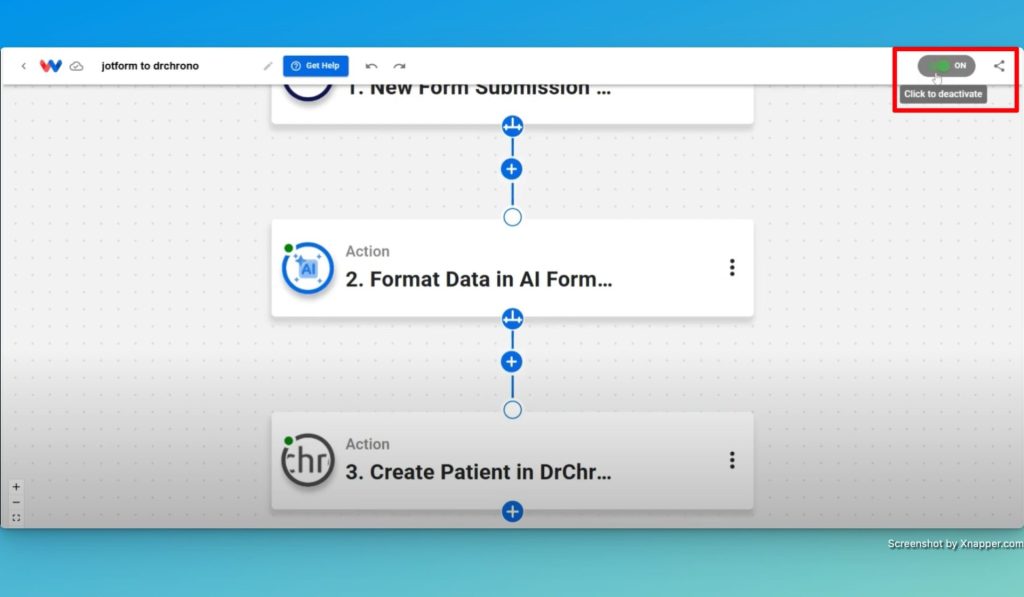 Activate your workflow to automate new patient creation with JotForm and DrChrono.