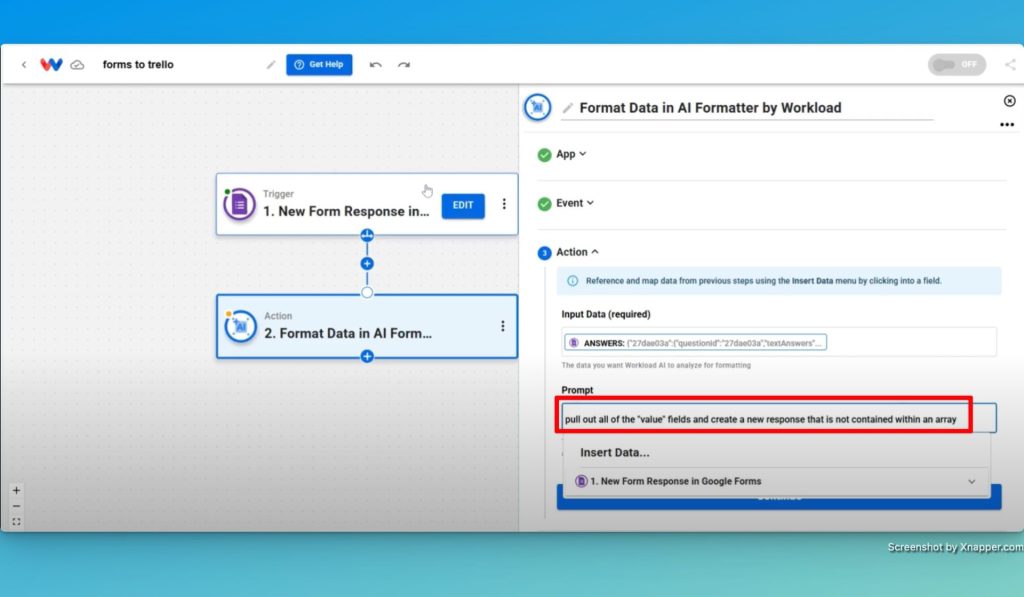 Enter the prompt to tell the AI Formatter how to format the trigger data.