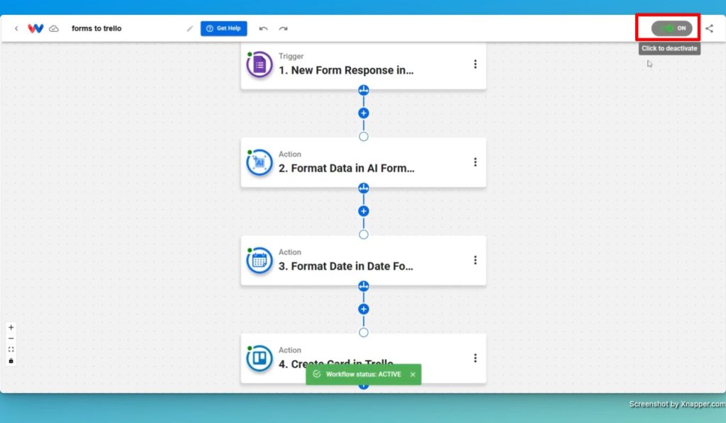 Activate the workflow to begin your Trello Google Forms automation.