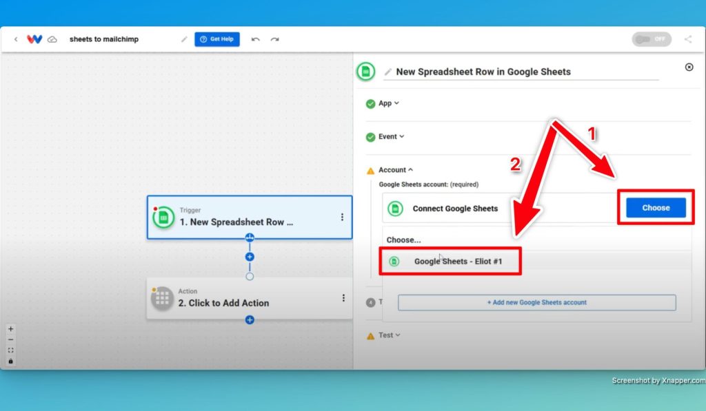 Connect your Google Sheets account.