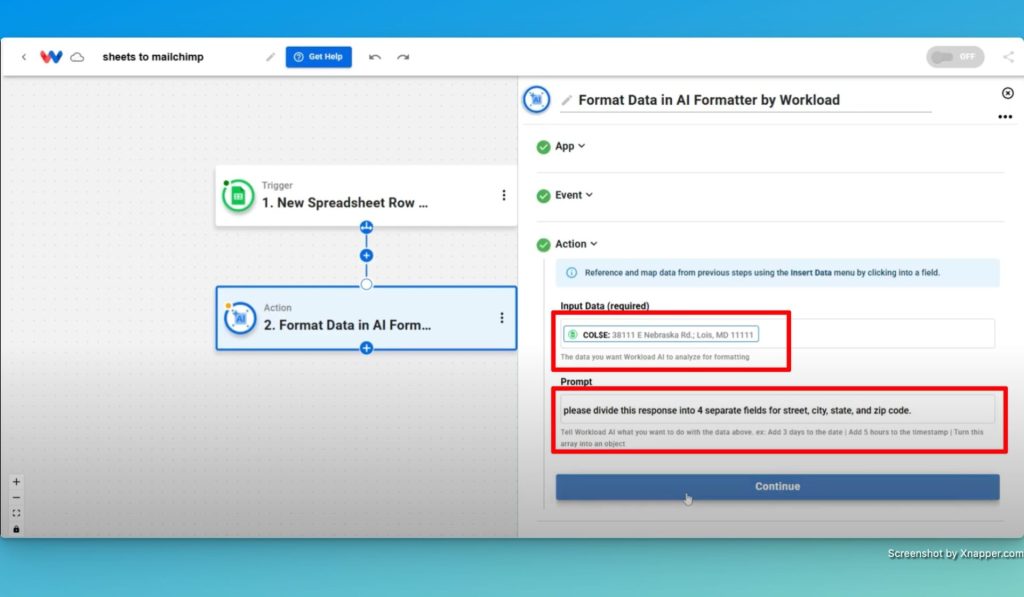 Create an AI prompt to format the address data from the trigger into the format accepted by Mailchimp.