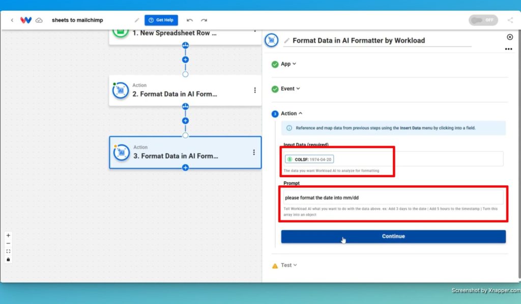 Create an AI prompt to format the date data from the trigger into the format accepted by Mailchimp.