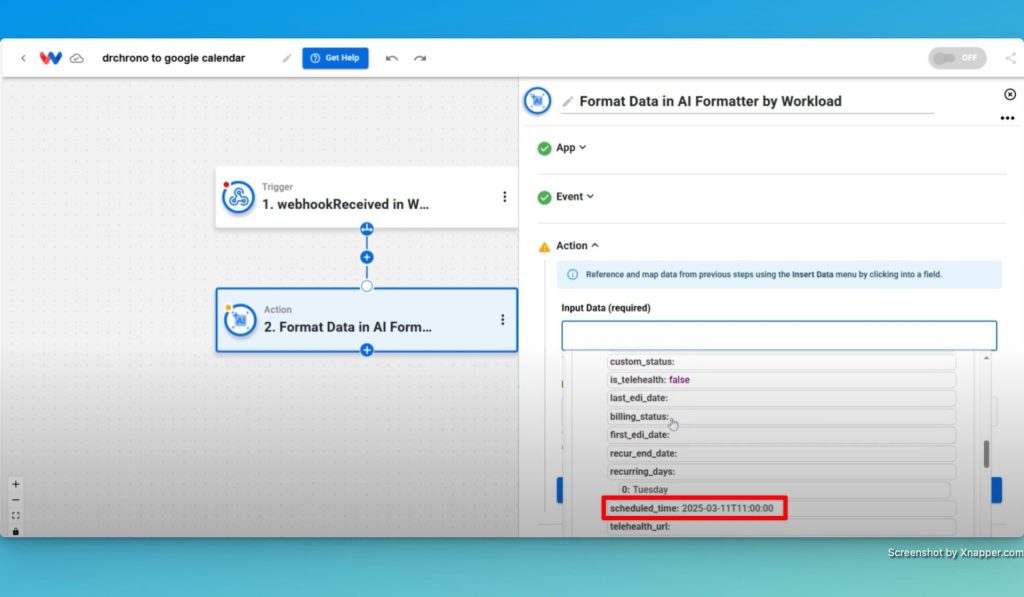 Choose the scheduled_time field as the Input Data.