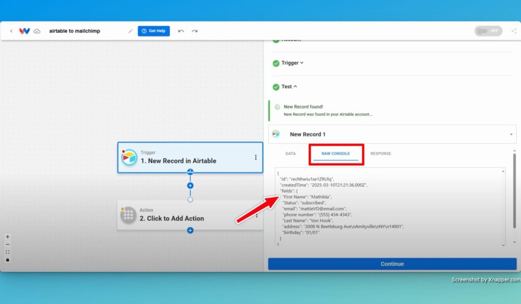 Review the AIrtable trigger data to see if key data is contained within an array.