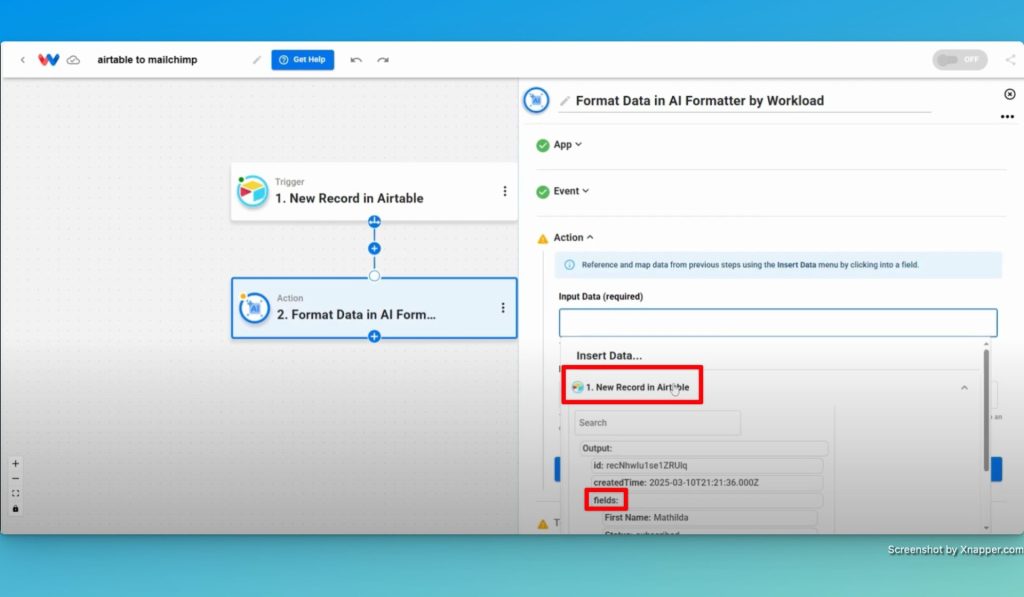 Map the data to be formatted into the "Input Data" field.