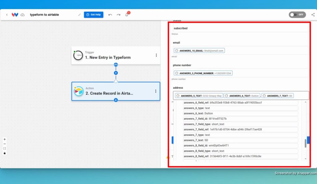 Map the data fields from the trigger step that you want to include in the "Create Record" step.