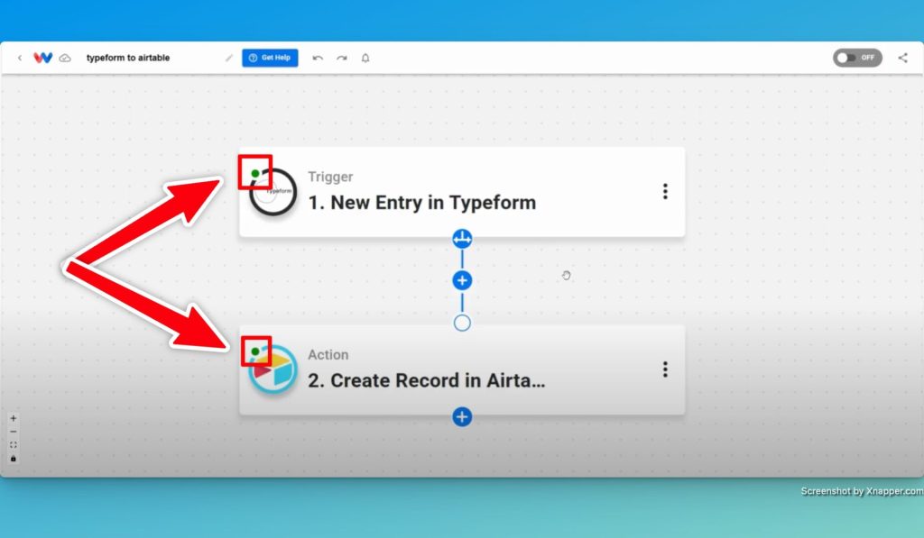 Confirm that your Typeform to Airtable Integration steps have green indicators.