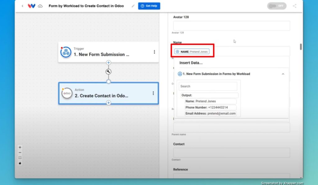 Map the data for Odoo contact creation