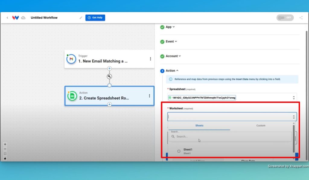 Select the Google Sheets worksheet you want to add the email data to.