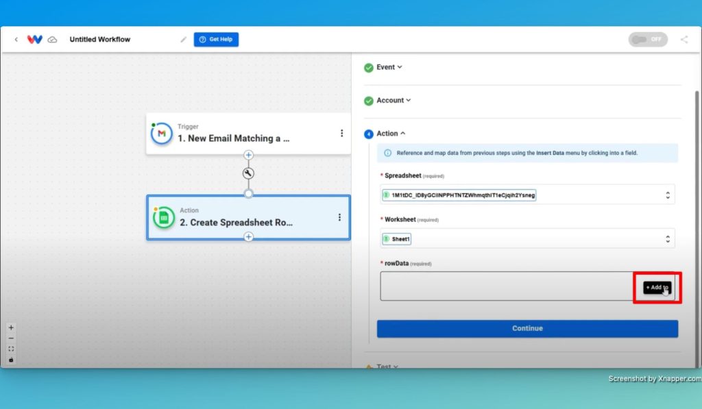 Map the data you want to capture from Gmail into the Google Sheets spreadsheet.